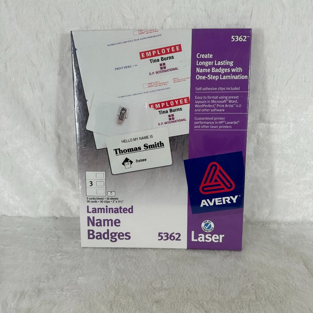 Avery Self-Laminating Clip Style Name Badges, 2 1/4" x 3 1/2", White, 30 Badges